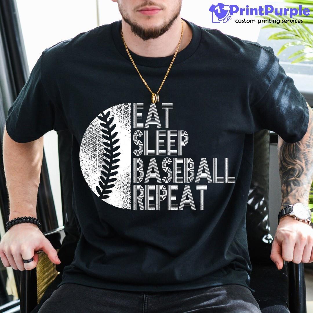 Eat Sleep Baseball Repeat Funny Retro Baseball Player Shirt for Sale