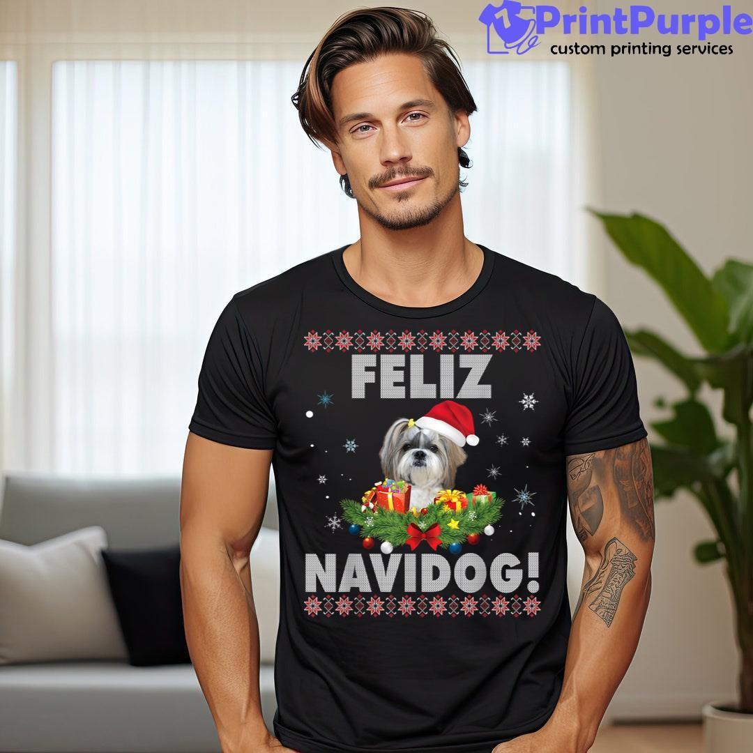 Feliz Navidog Shih Tzu Dog Ugly Sweater Christmas Santashirt - Designed And Sold By 7Printpurple