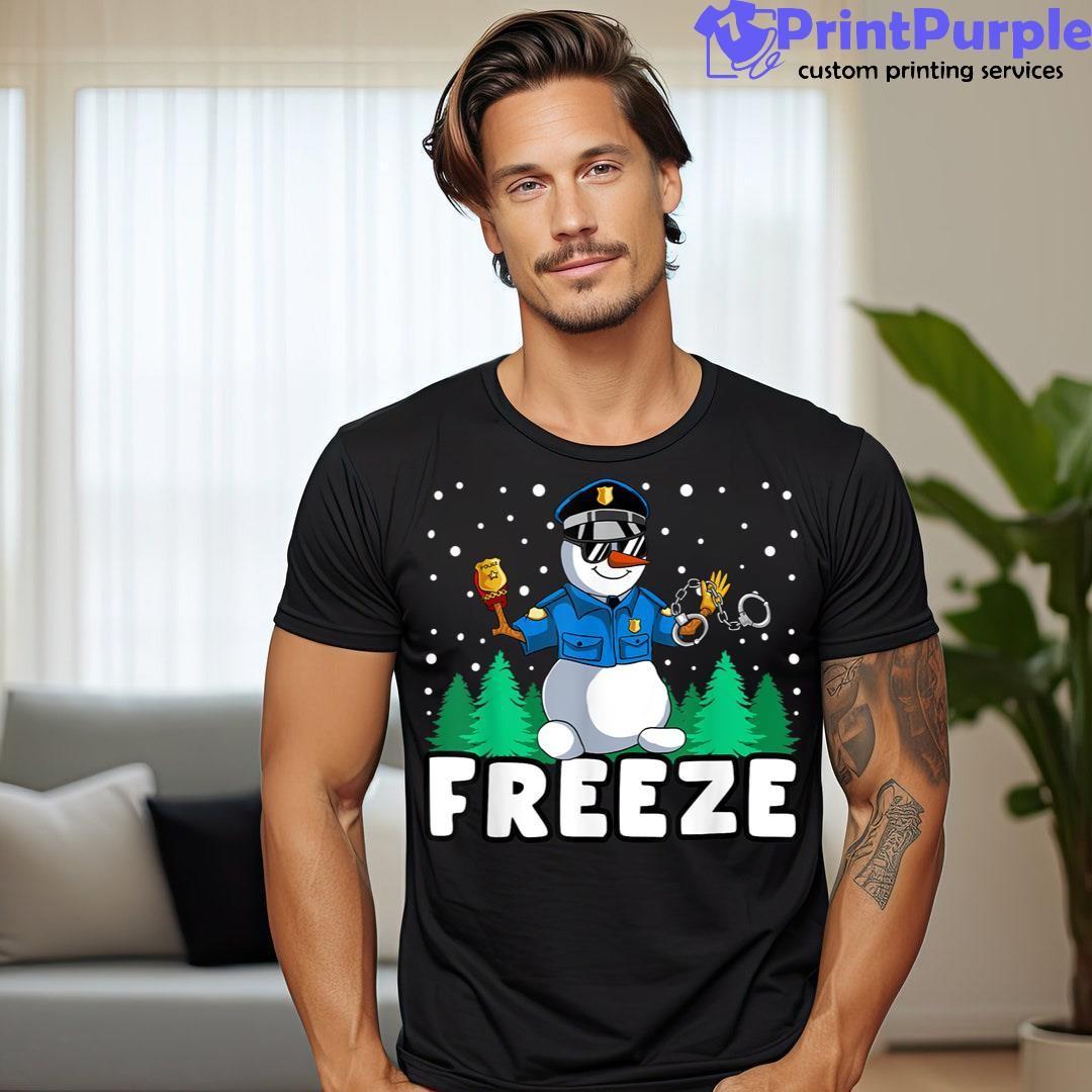 Freeze Snowman Police Christmas Pajama Funnt Cop Policeman Unisex Shirt - Designed And Sold By 7Printpurple