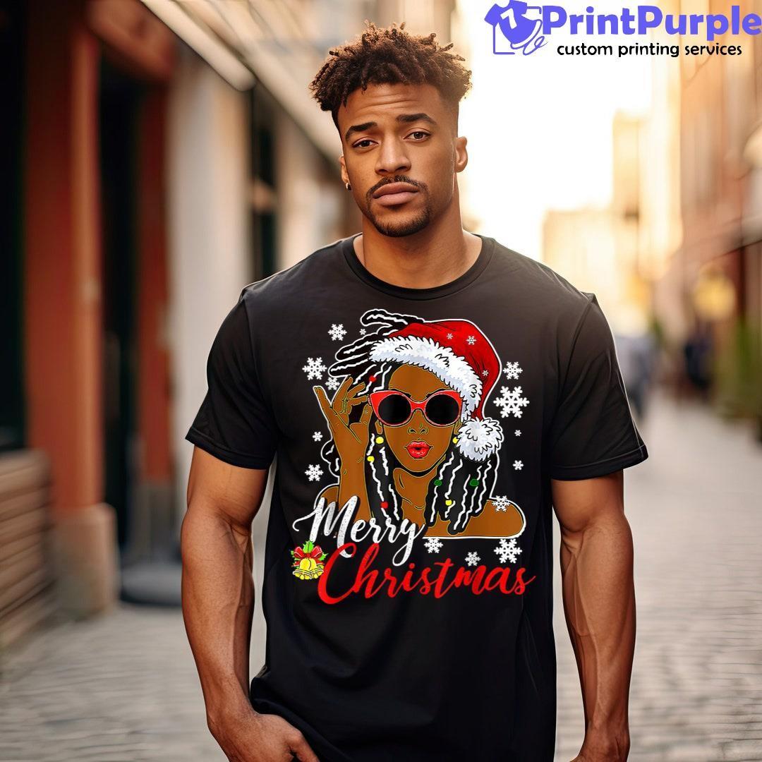 Funny Christmas Santa Hat Black African Girl American Xmas Shirt - Designed And Sold By 7Printpurple