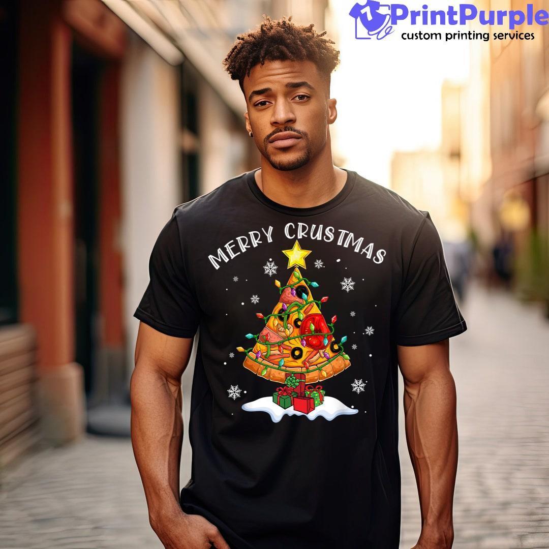 Funny Merry Crustmas Pizza Christmas Tree Lights Food Lovers Shirt - Designed And Sold By 7Printpurple