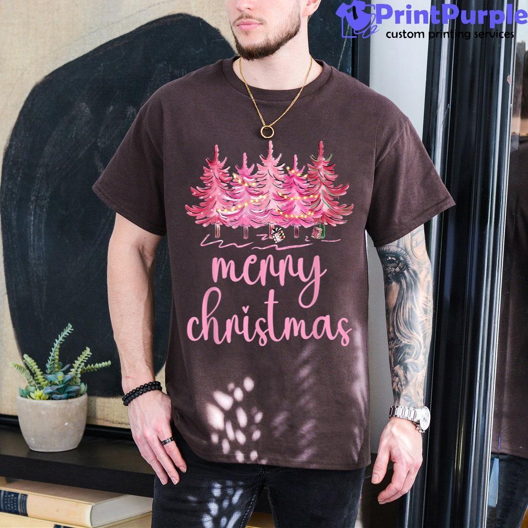 Merry Christmas Pink Christmas Tree Santa Xmas Women Girls Shirt - Designed And Sold By 7Printpurple