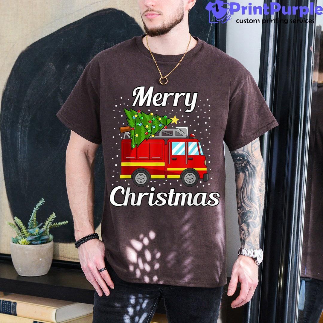 Merry Christmas Tree Firetruck Pajama Firefighter Fireman Shirt - Designed And Sold By 7Printpurple