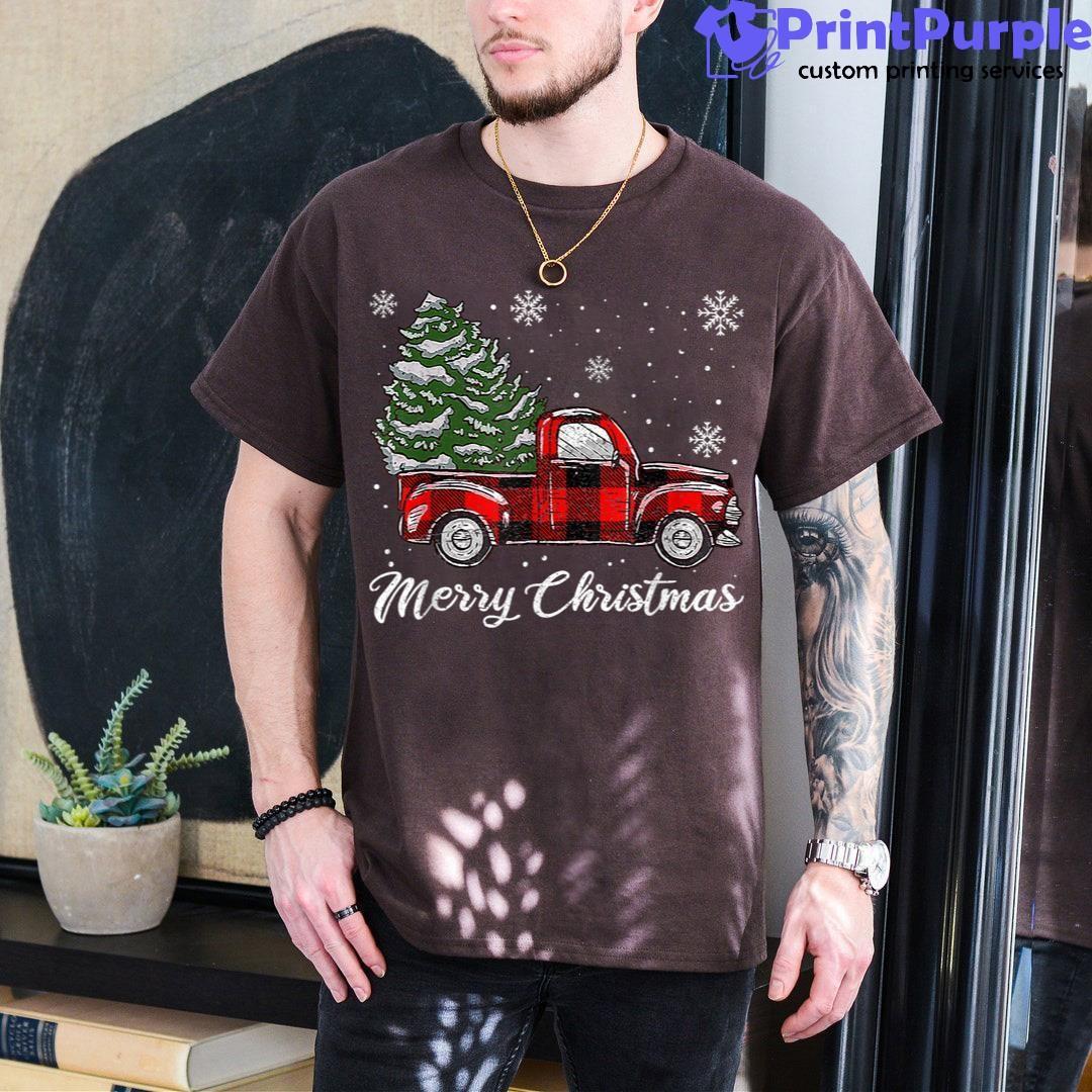 Merry Christmas Vintage Tree Red Truck Pajamas Women Men Unisex Shirt - Designed And Sold By 7Printpurple