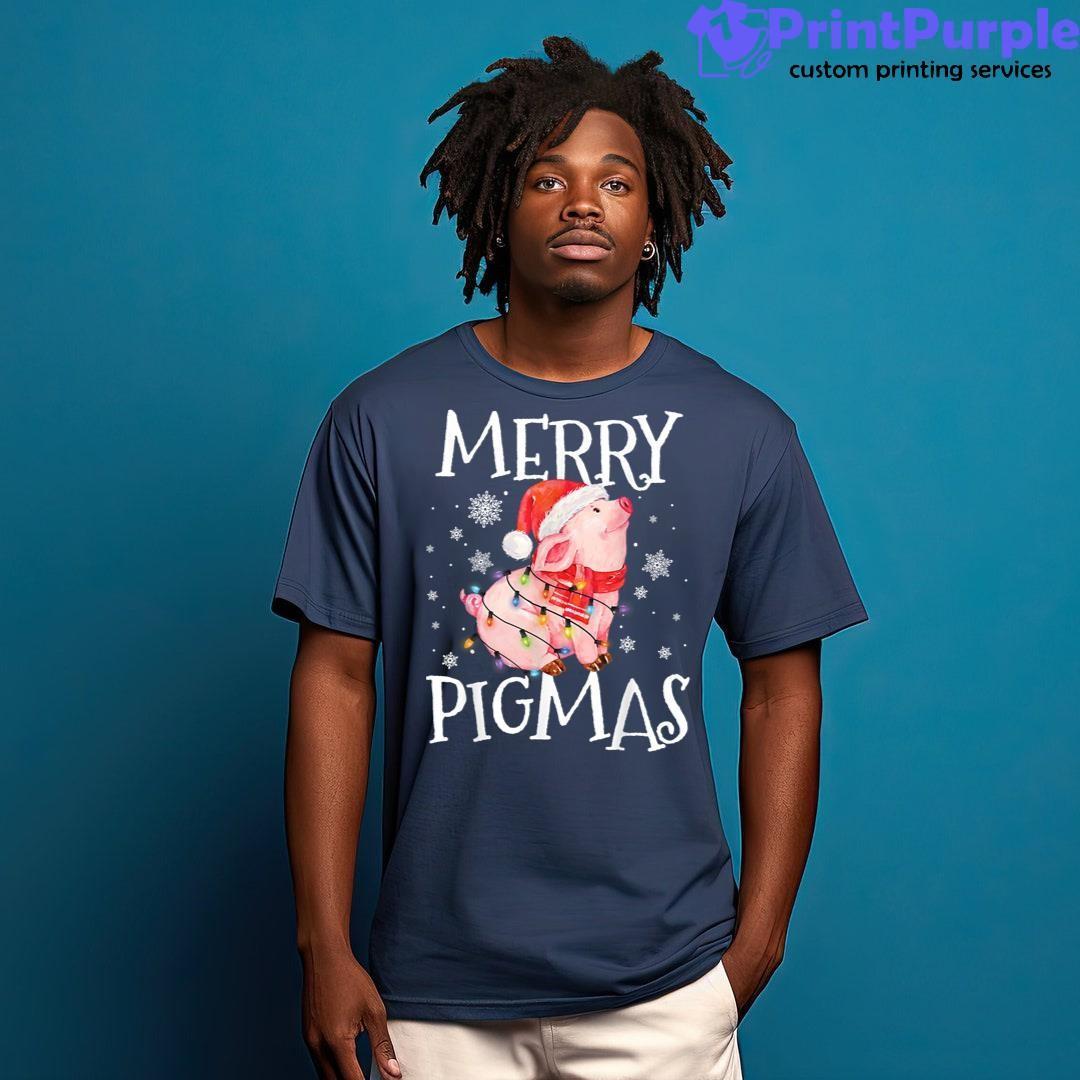 Merry Pigmas Funny Pig Christmas Lights Tree Xmas Funny Shirt - Designed And Sold By 7Printpurple