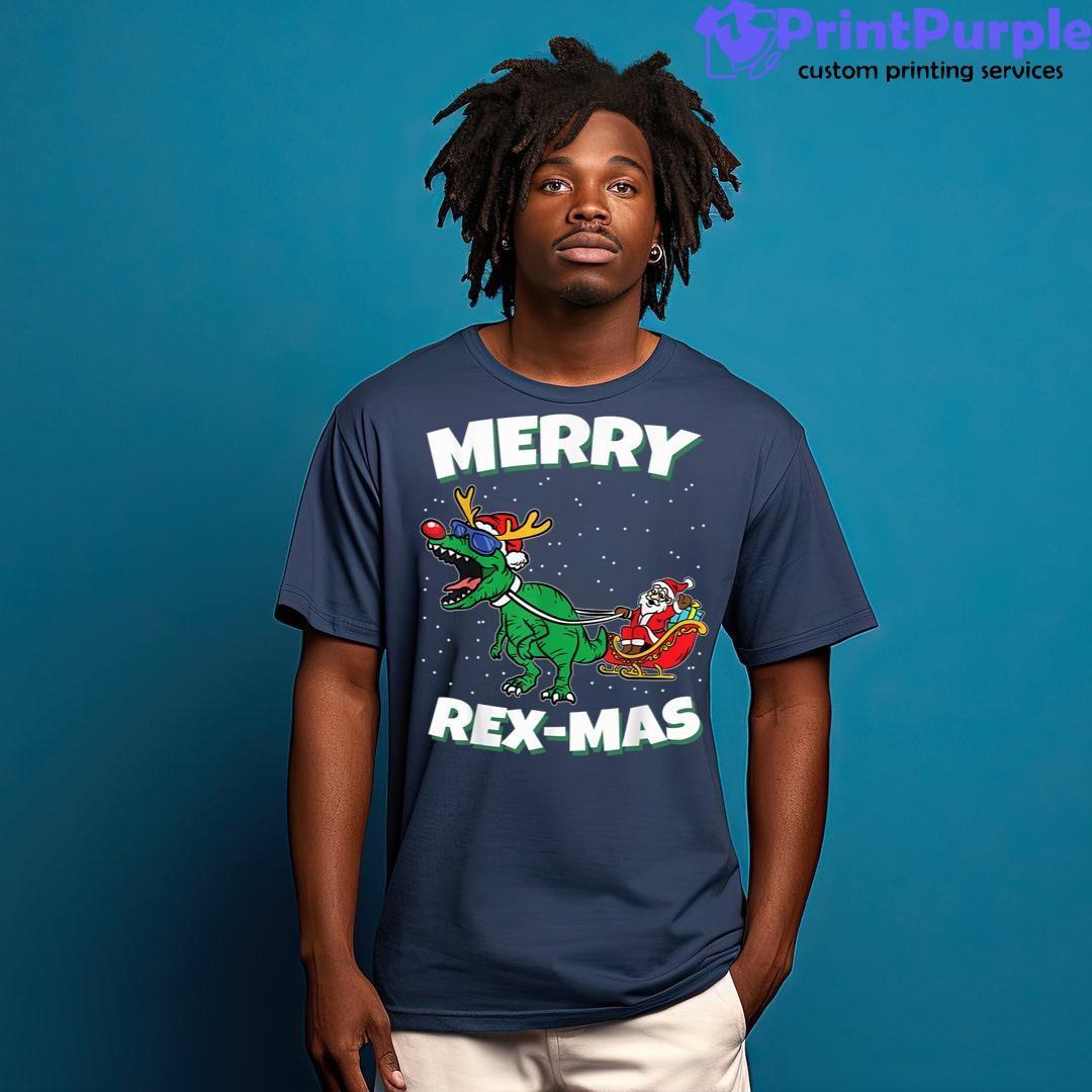 Merry Rexmas Christmas Pajama Santa Riding Dinosaur T Rex Shirt - Designed And Sold By 7Printpurple