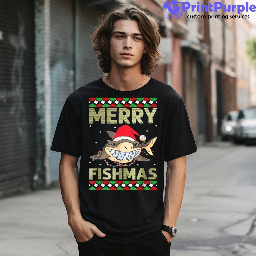 Ugly Christmas Merry Fishmas Funny Fish Fishing Fisherman Shirt