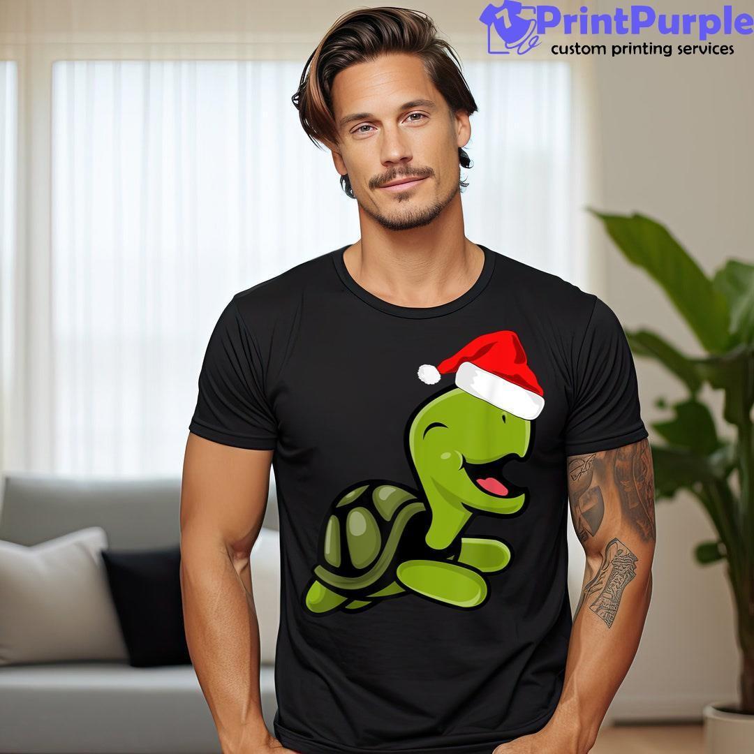 Christmas Turtle Pet Tortoise Loves Playing With Xmas Hat Shirt - Designed And Sold By 7Printpurple