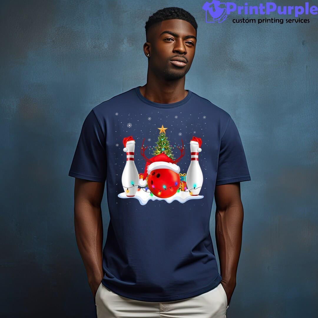 Funny Bowling Christmas Santa Hat Xmas Lights Gift Shirt - Designed And Sold By 7Printpurple