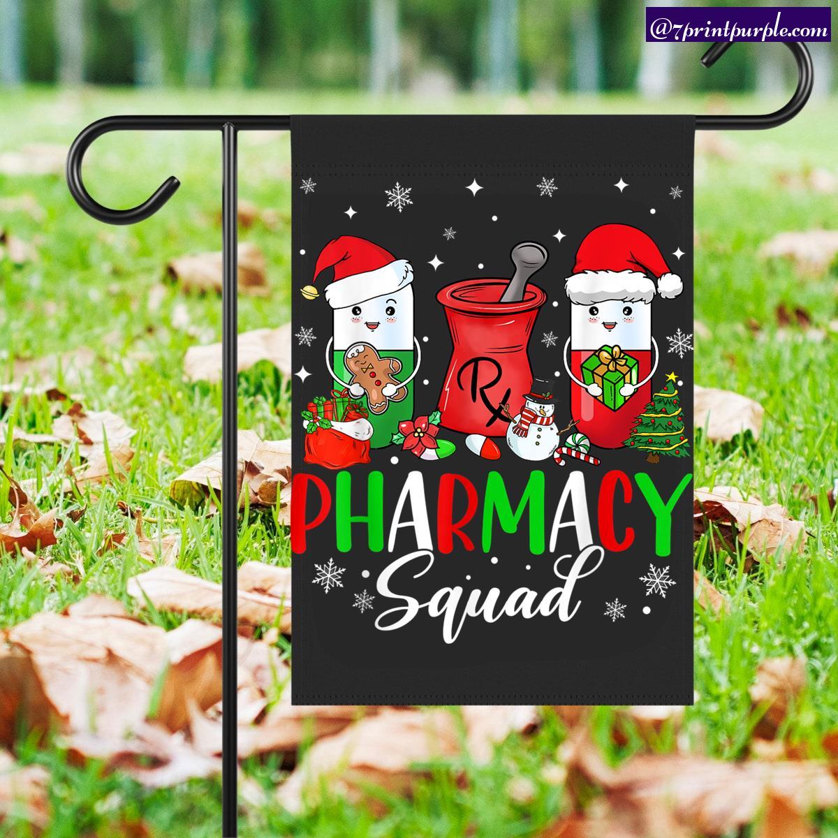 Funny Pharmacy Tech Squad Christmas Matching Holiday Pajama Garden Flag ...