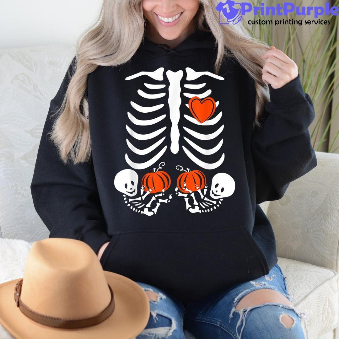 Skeleton pregnancy twins baby boy pregnant mom Halloween shirt - Kingteeshop