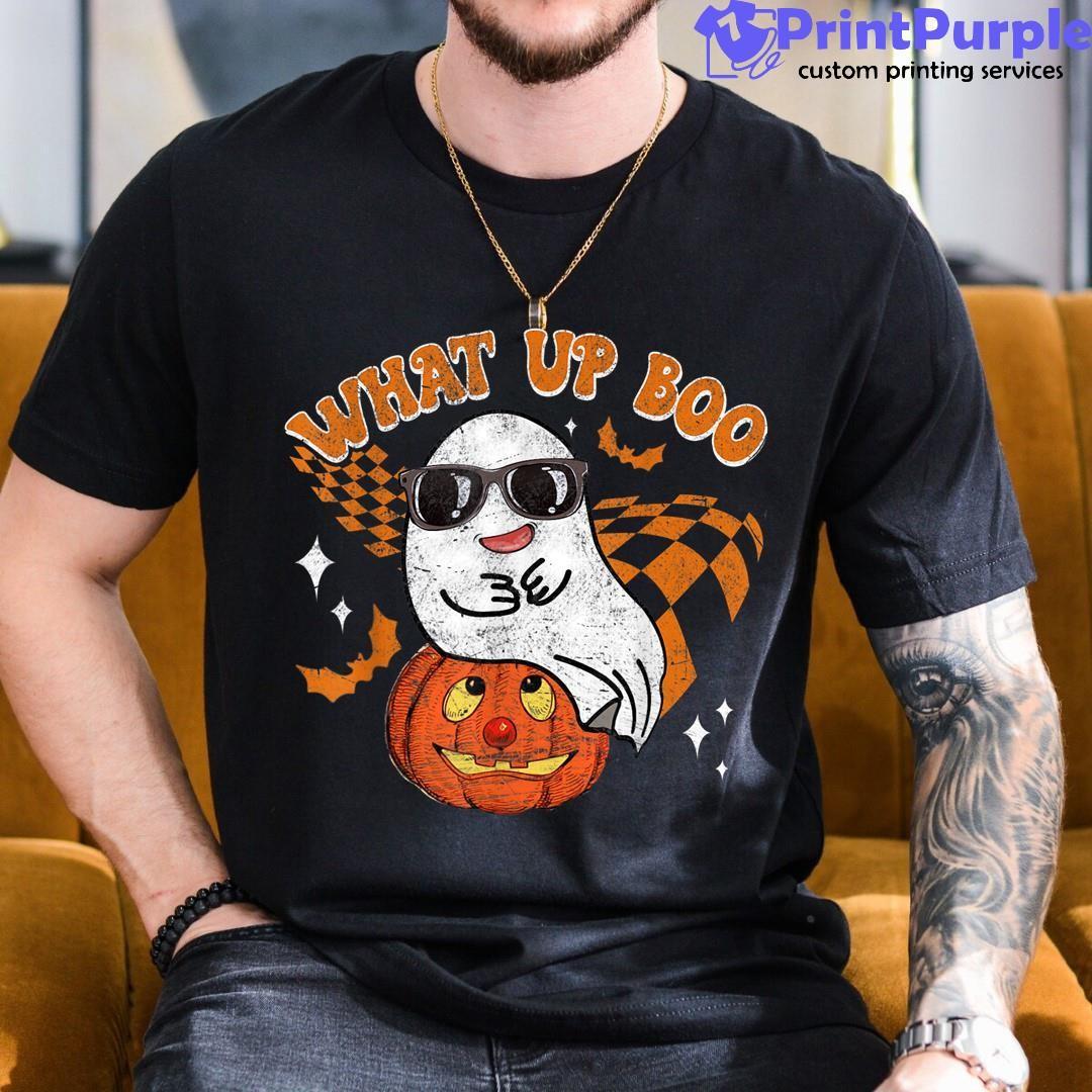 Retro Halloween What Up Boo Vintage Ghost Fall Season Spooky Shirt - Designed And Sold By 7Printpurple