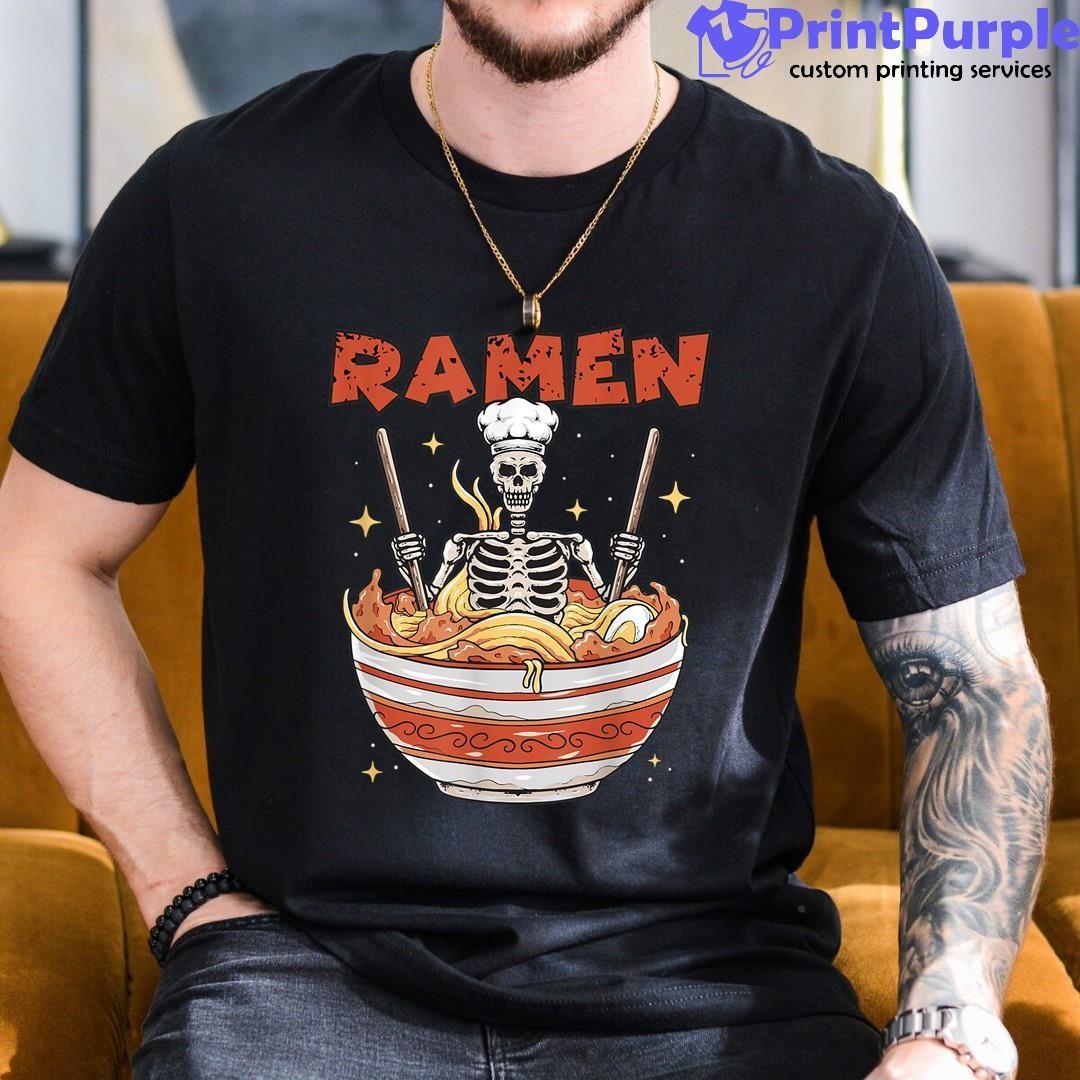 Kawaii Skeleton Chef In Ramen Bowl Unisex Shirt - Designed And Sold By 7Printpurple