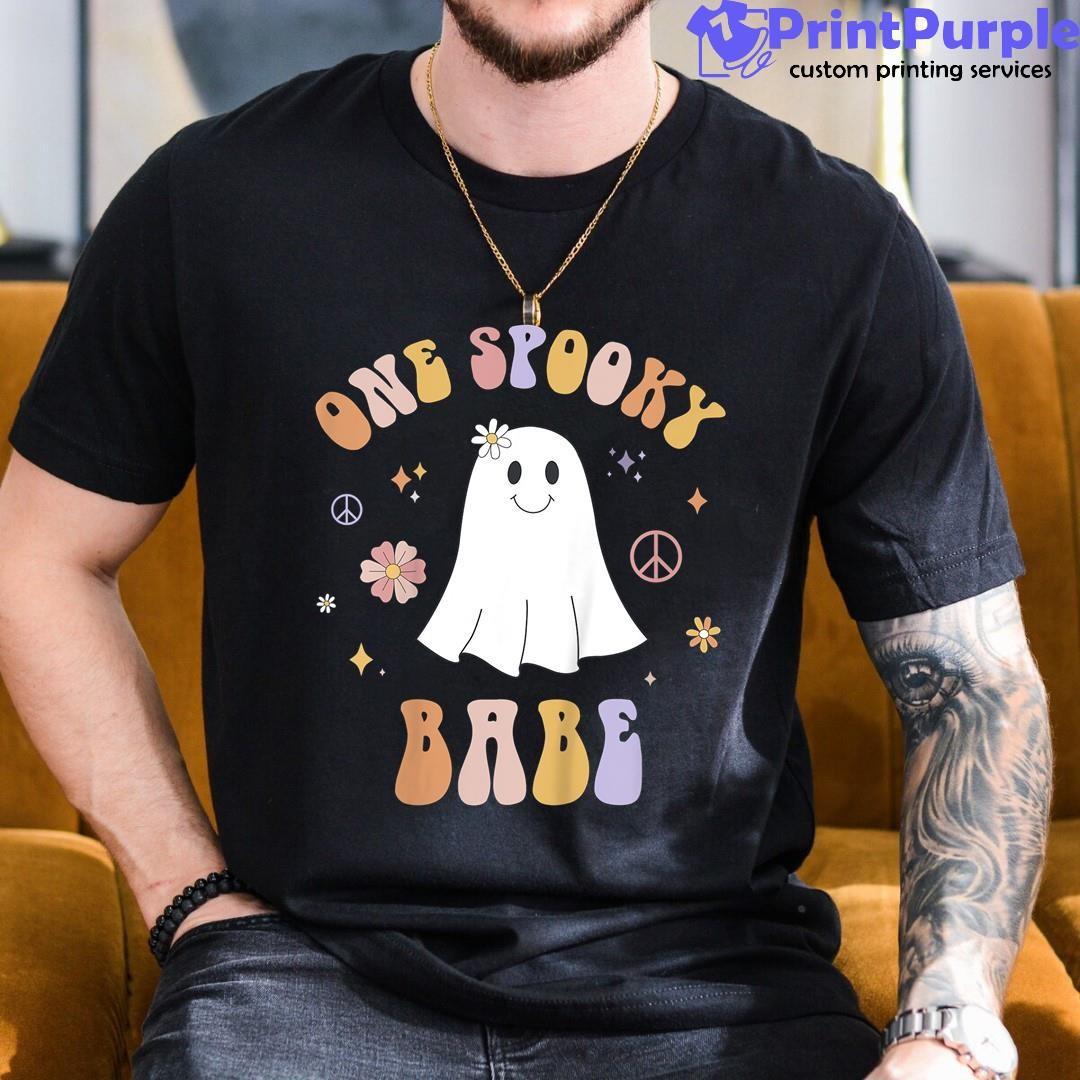 Kids One Spooky Babe First Birthday Retro Halloween Ghost Boo Shirt - Designed And Sold By 7Printpurple