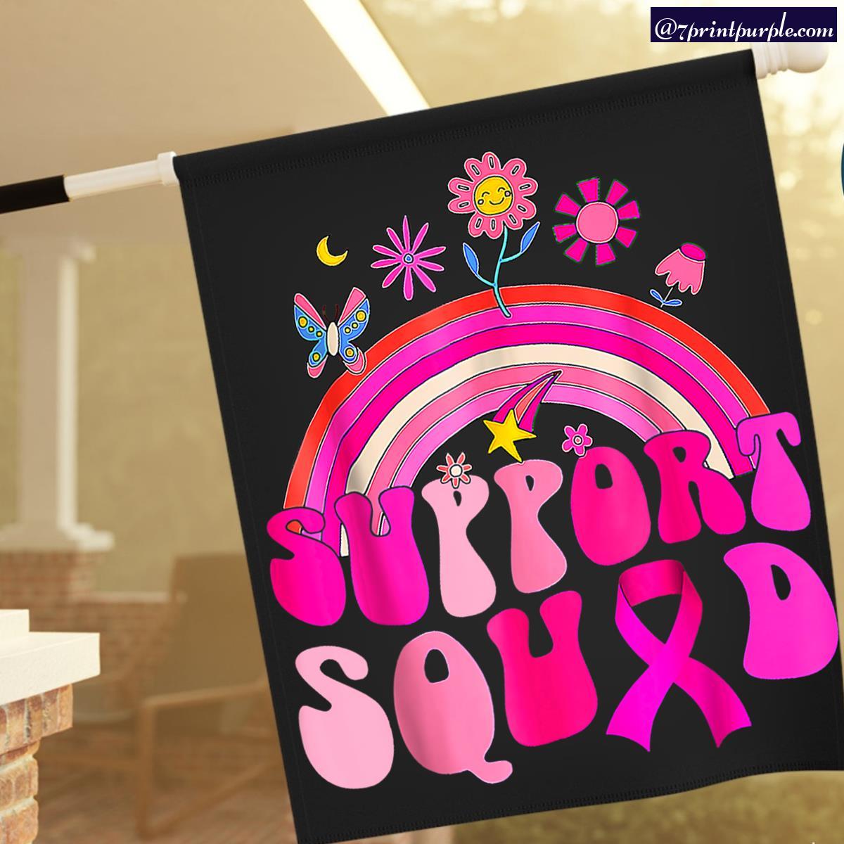 Groovy Rainbow Support Squad Pink Breast Cancer Awareness Garden Flag 7printpurple 2862