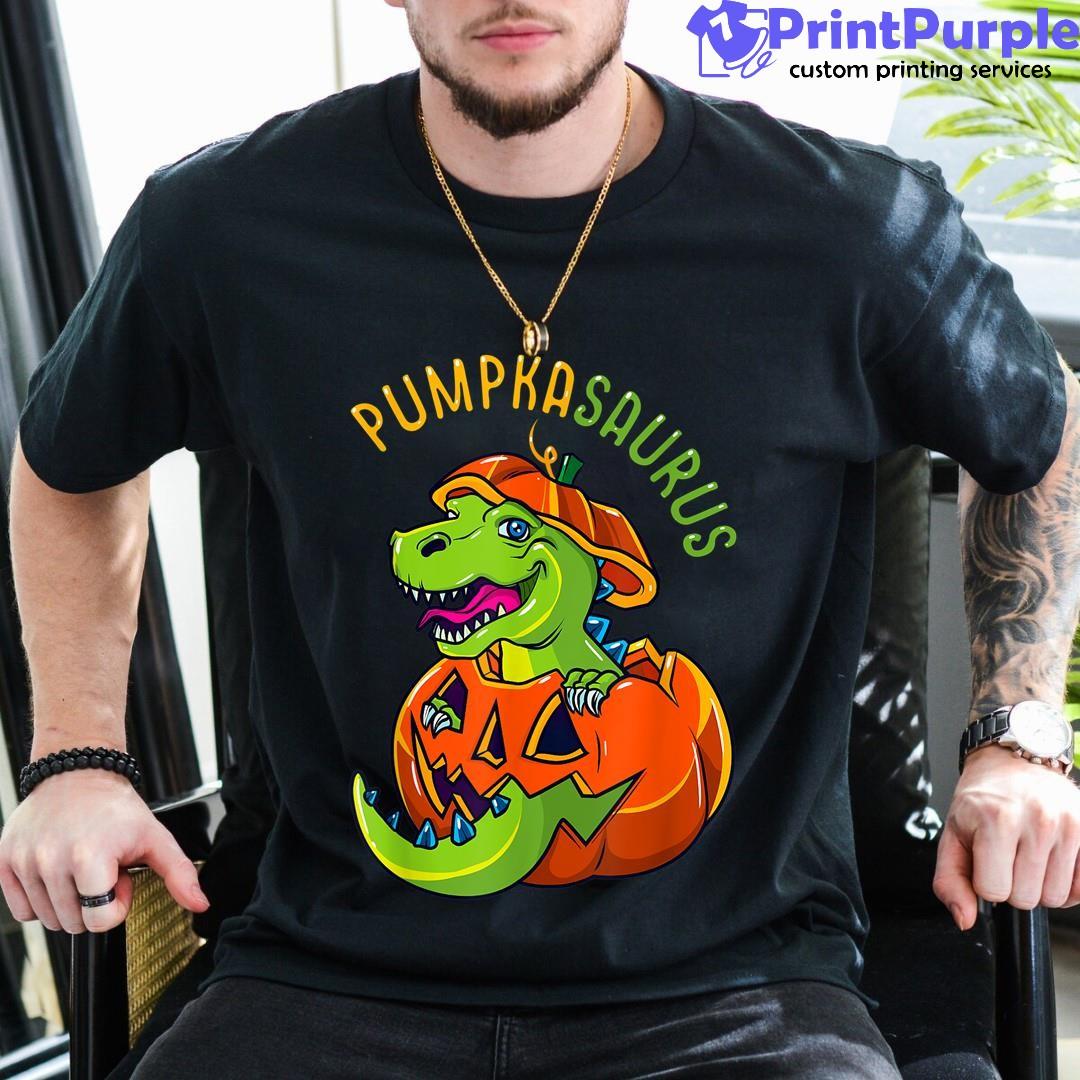 Halloween Boys Men Pumpkasaurus Dinosaur Pumpkin Funny T Rex Shirt - Designed And Sold By 7Printpurple