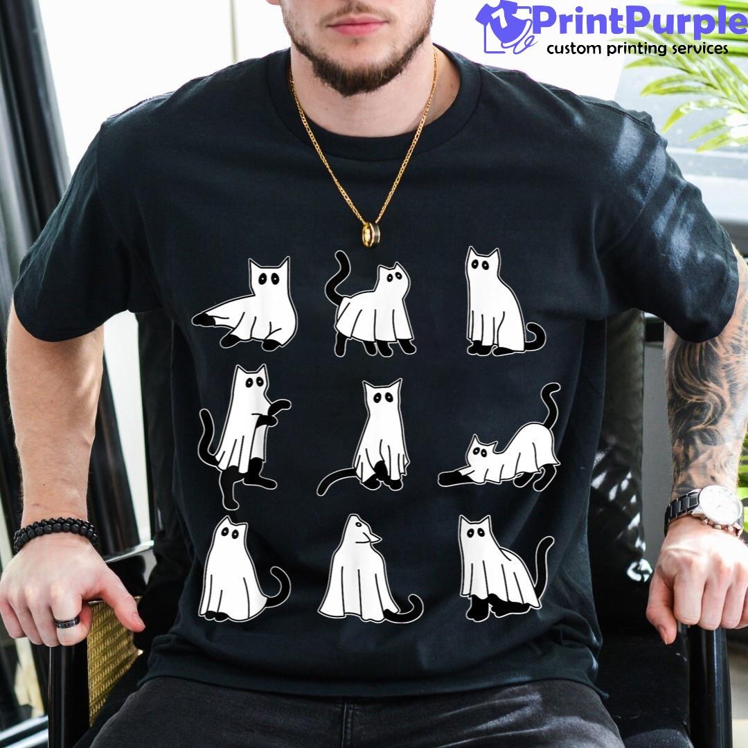Halloween Spooky Cute Black Cats Kitty Ghosts Fall Women Men Shirt - Designed And Sold By 7Printpurple
