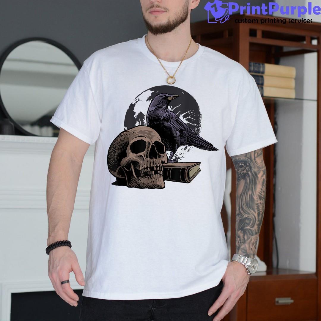 Witchcore Gothic Crow Raven Skull Full Moon Halloween Bird Shirt - Designed And Sold By 7Printpurple