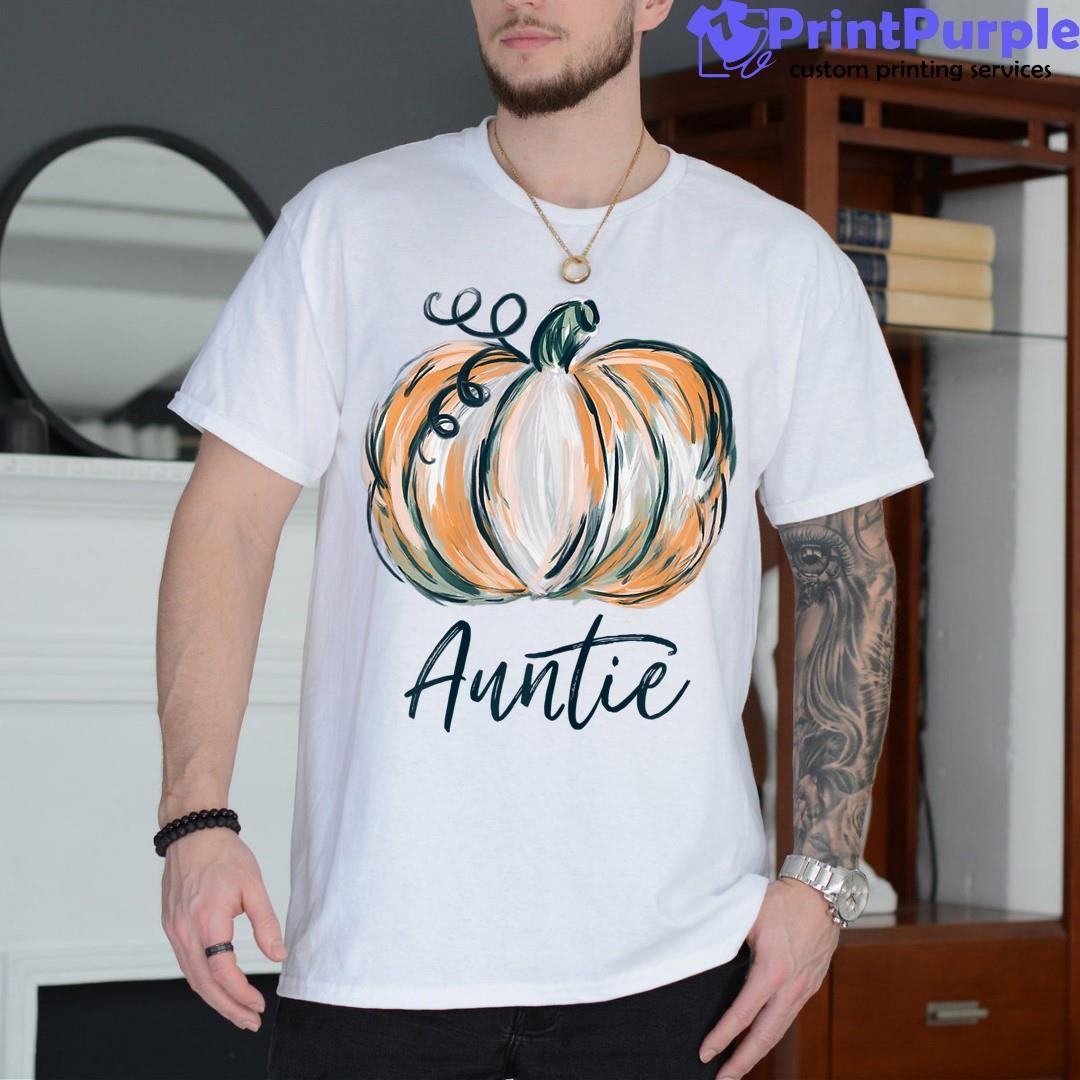 Womens Auntie Watercolor Pumpkin Fall Thanksgiving Halloween 2023 Shirt - Designed And Sold By 7Printpurple