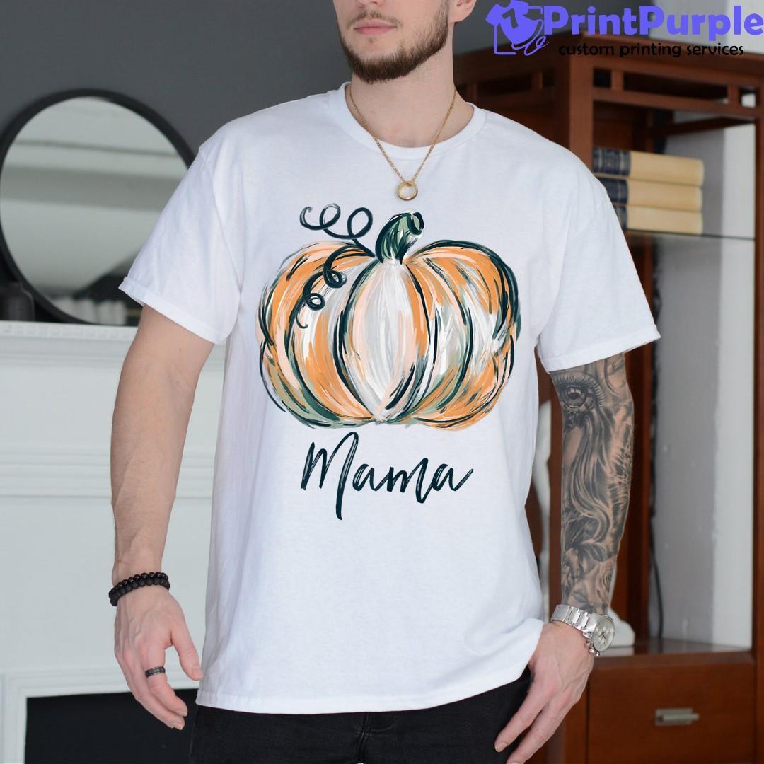 Womens Mama Watercolor Pumpkin Fall Thanksgiving Halloween 2023 Shirt - Designed And Sold By 7Printpurple