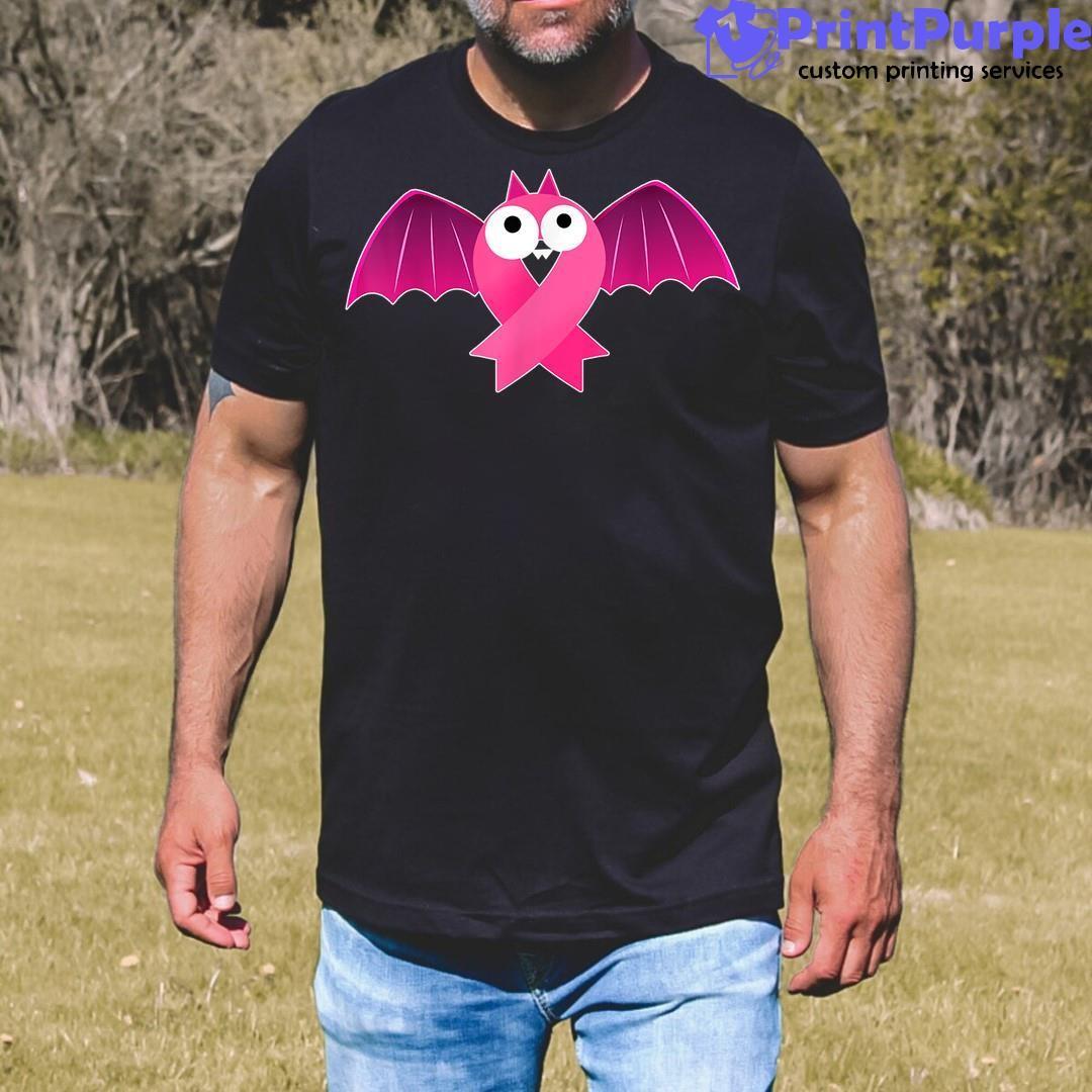 Bat Pink Ribbon Breast Cancer Awareness Halloween Women Shirt - Designed And Sold By 7Printpurple