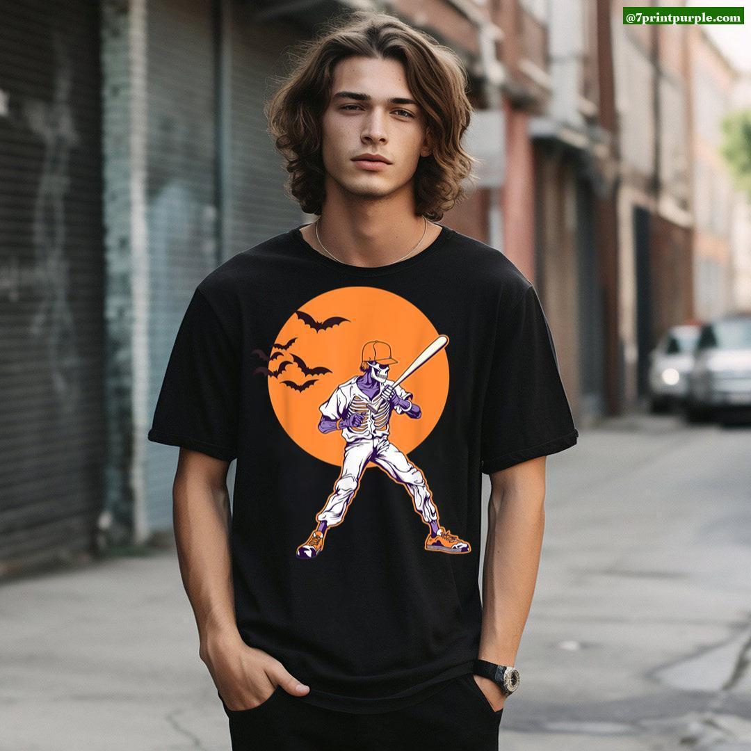 Baseball Skeleton Halloween Men Boys Baseball Halloween T-Shirt