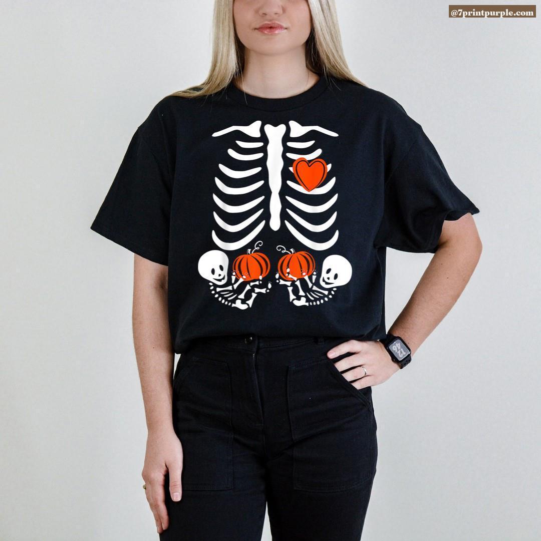 Silver Lake T-shirts Womens Pregnancy Skeleton Twin Babies X-Ray T-shirts Halloween Party Funny Shirt (Maternity Medium), Infant Unisex, Black