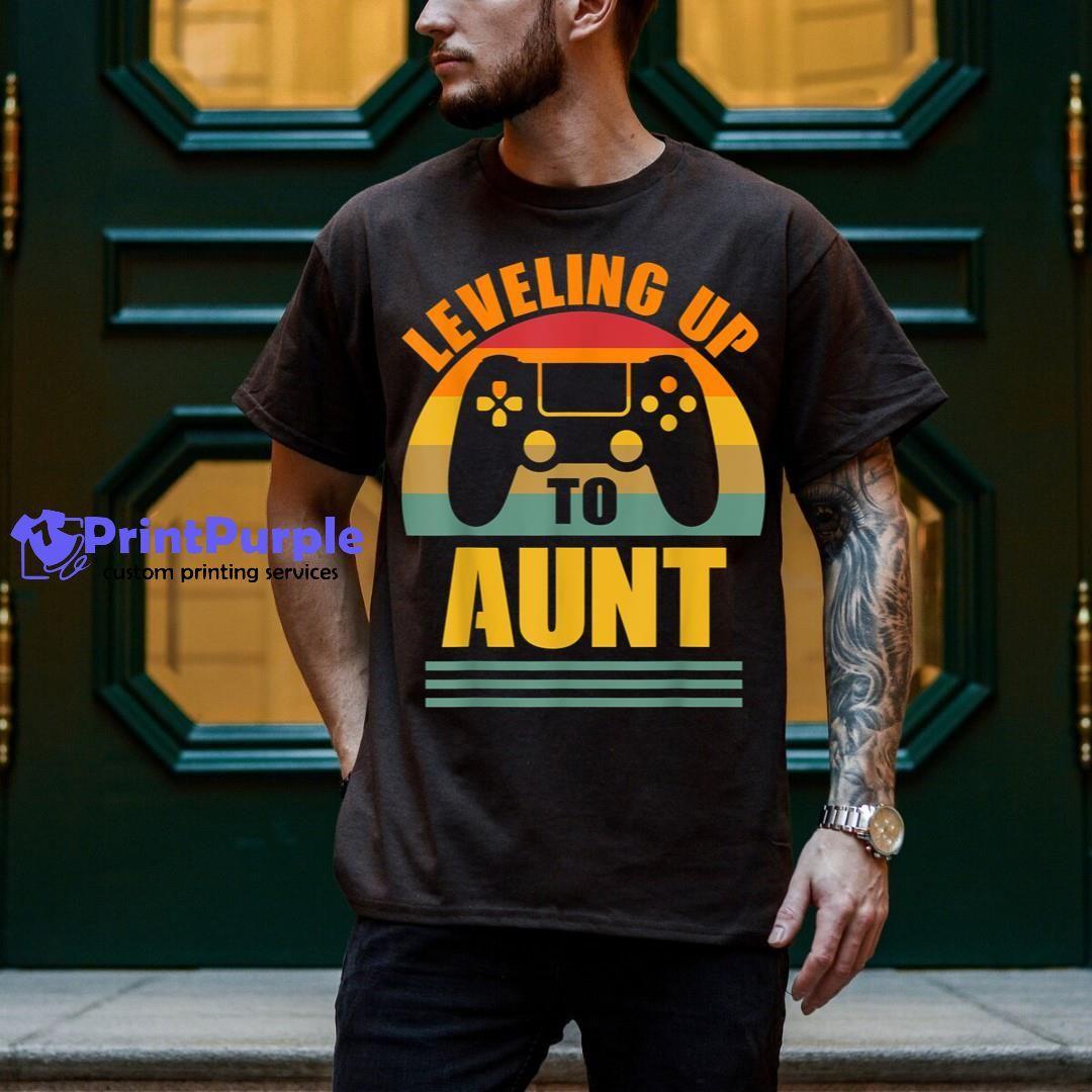 Leveling Up To Aunt Gamer Funny Baby Reveal Family Matching Shirt - Designed And Sold By 7Printpurple