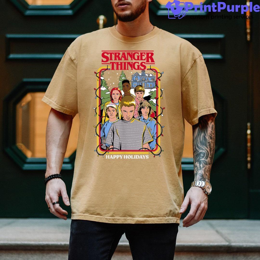 Stranger Things Christmas Happy Holidays Group Sketch Shirt - Designed And Sold By 7Printpurple