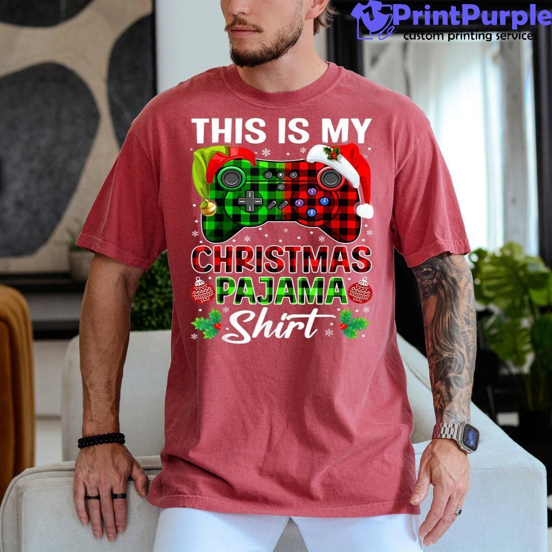 This Is My Christmas Pajama Santa Hat Funny Gamer Video Game Unisex Shirt - Designed And Sold By 7Printpurple
