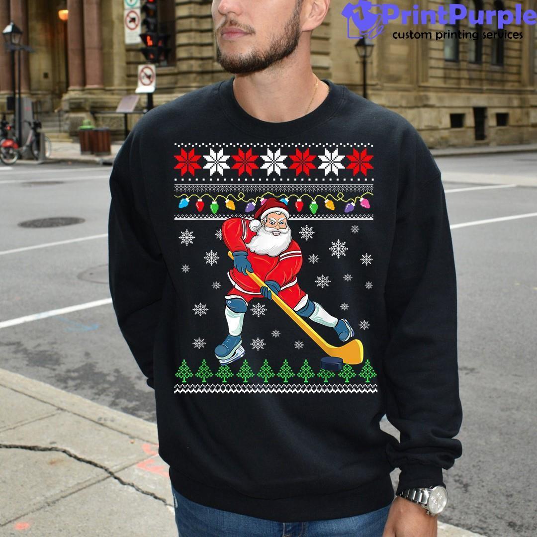Santa Hockey Christmas Ugly Sweater