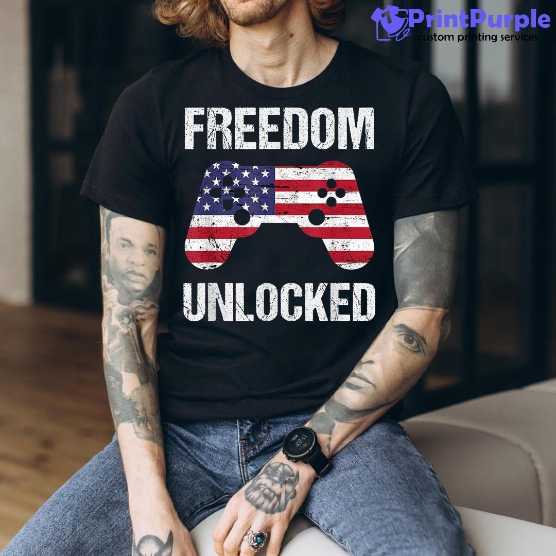 4Th Of July Video Game Gamer Usa Flag Freedom Unlocked Shirt - Designed And Sold By 7Printpurple