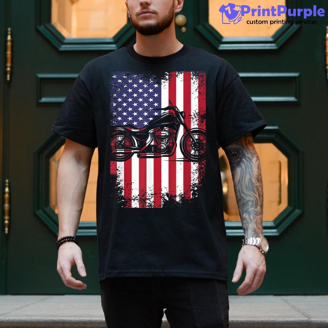 American Flag Biker Motorcycle Usa Flag 4Th Of July Men Boys Shirt - Designed And Sold By 7Printpurple