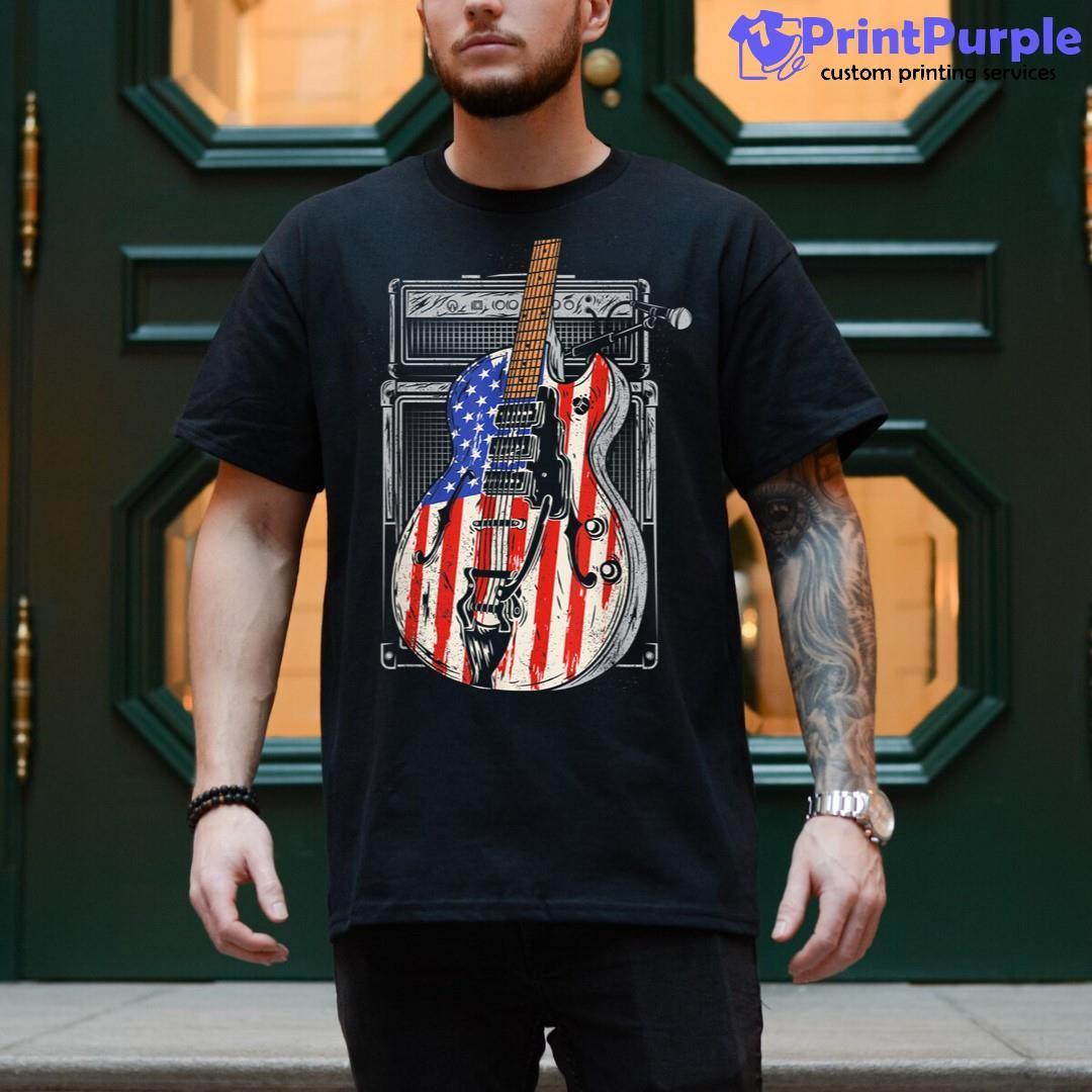 American Flag Guitar 4Th Of July Guitarist Usa Country Music Shirt - Designed And Sold By 7Printpurple