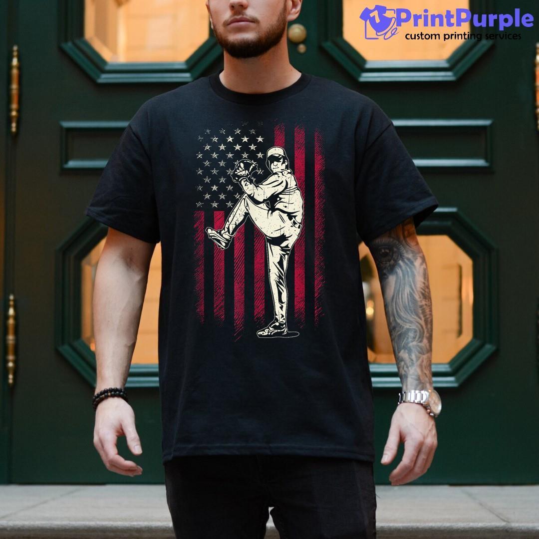 American Flag Pitcher Baseball Baseball Shirt - Designed And Sold By 7Printpurple
