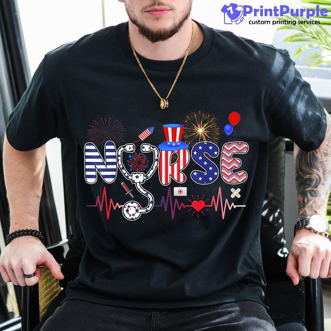 American Nurse 4Th Of July Nurse Stethoscope Heartbeat Unisex Shirt - Designed And Sold By 7Printpurple