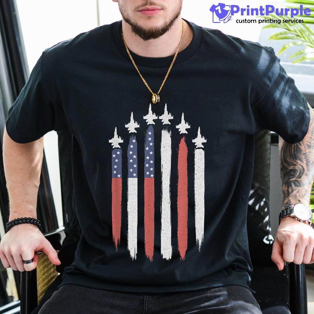 American Patriotic Flag With Fighter Jet For 4Th Of July Shirt - Designed And Sold By 7Printpurple