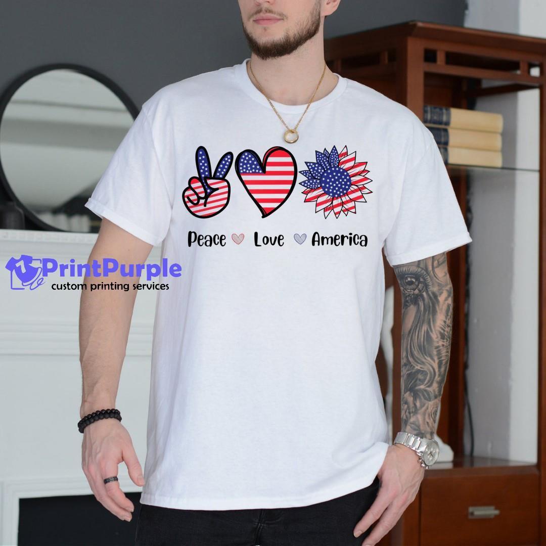 Peace Love America 4Th July Patriotic Sunflower Heart Sign Shirt - Designed And Sold By 7Printpurple