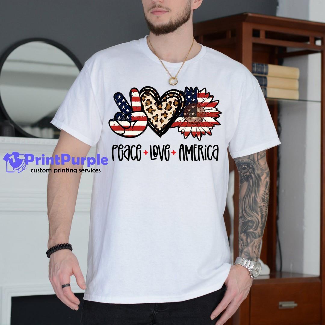 Peace Love America Leopard Sunflower Usa Flag 4Th Of July Shirt - Designed And Sold By 7Printpurple