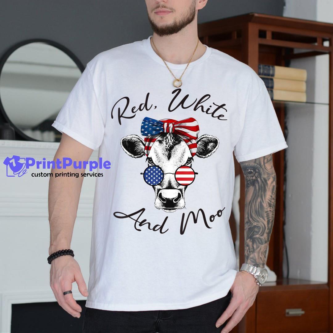Red White And Moo Patriotic Cow Usa Flag Funny 4Th Of July Shirt - Designed And Sold By 7Printpurple