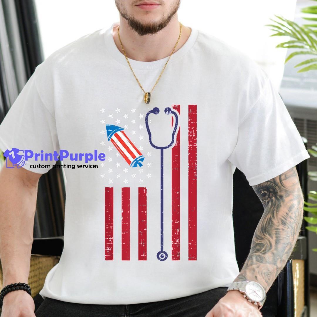 Us American Flag Stethoscope 4Th Of July Patriotic Nurse Shirt - Designed And Sold By 7Printpurple