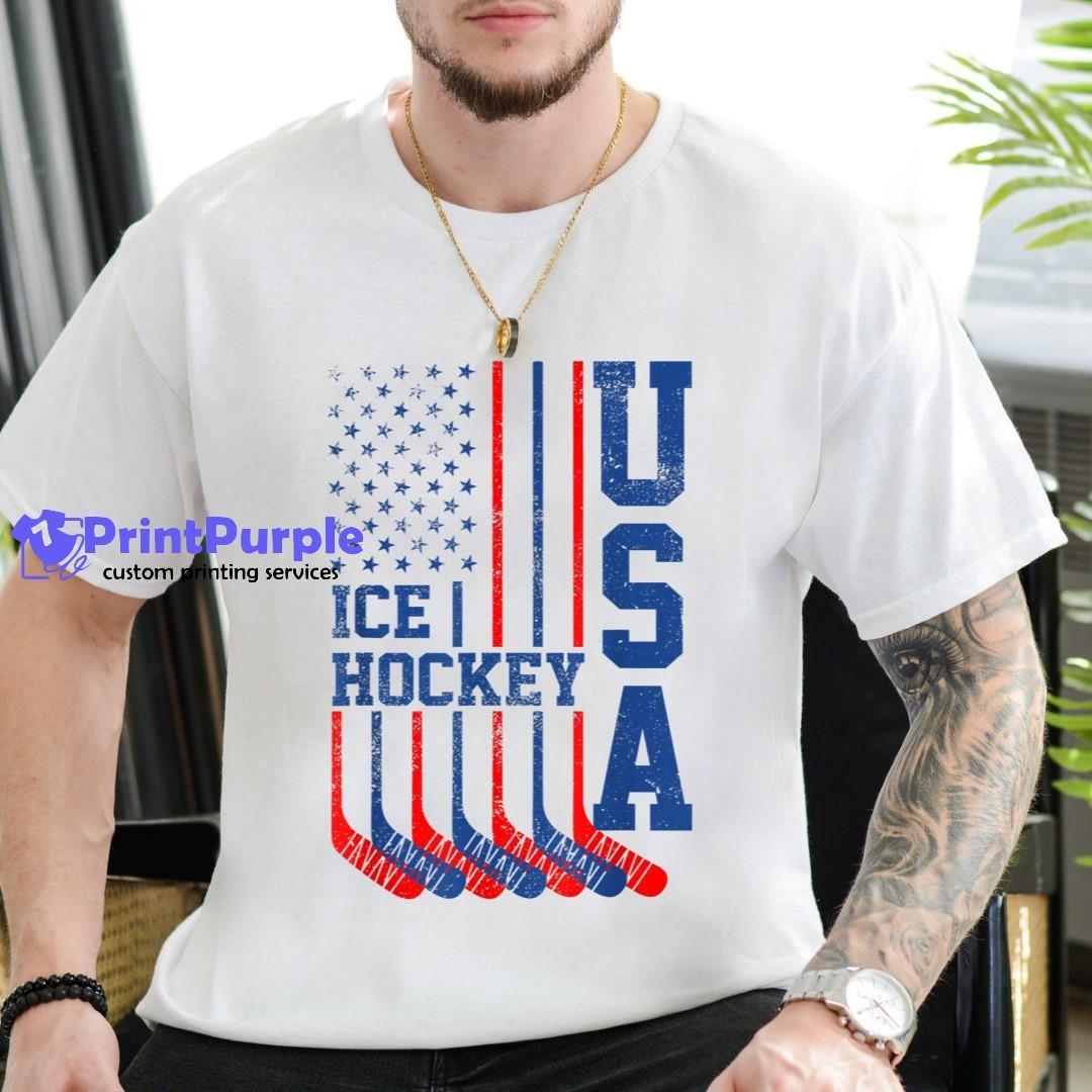 Vintage Ice Hockey 4Th Of July Men Usa American Flag Boys Unisex Shirt - Designed And Sold By 7Printpurple