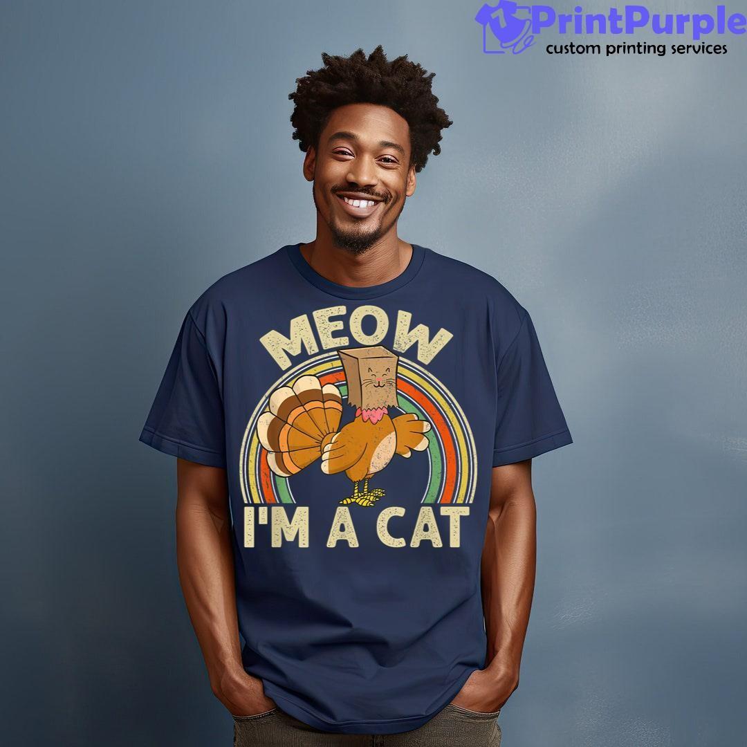 Thanksgiving Turkey Fake Cat Retro Rainbowhappy Turkey Day Shirt - Designed And Sold By 7Printpurple