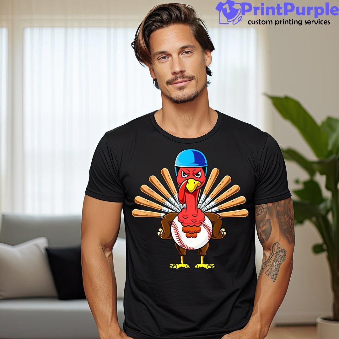 Turkey Baseball Thanksgiving Baseball Lover Kids Boys Men Shirt - Designed And Sold By 7Printpurple