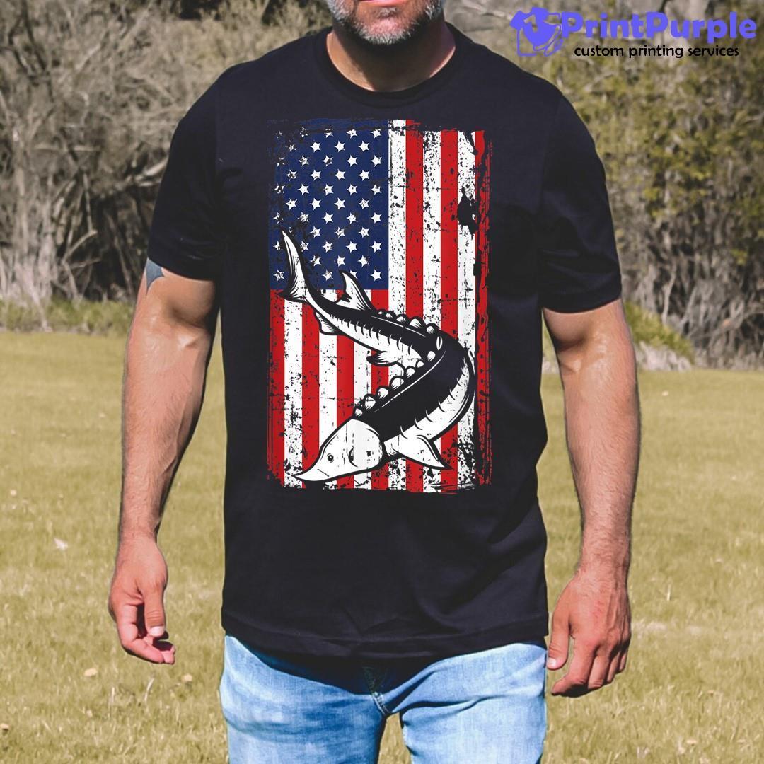 4Th Of July American Flag Sturgeon Fishing Dad Grandpa Gifts Shirt - Designed And Sold By 7Printpurple
