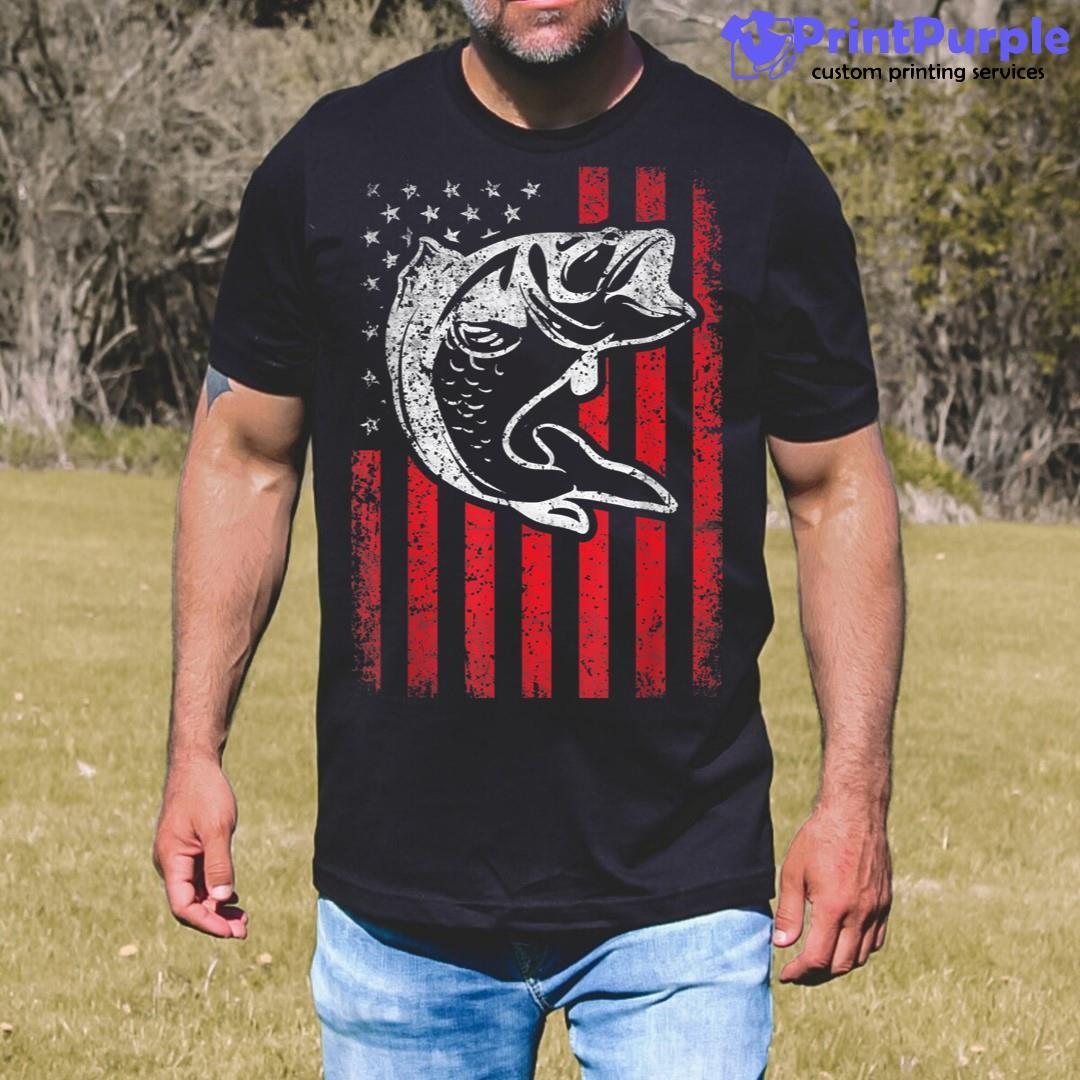 American Flag Fisherman For Dad Grandpa Bass Fishing Shirt - Designed And Sold By 7Printpurple