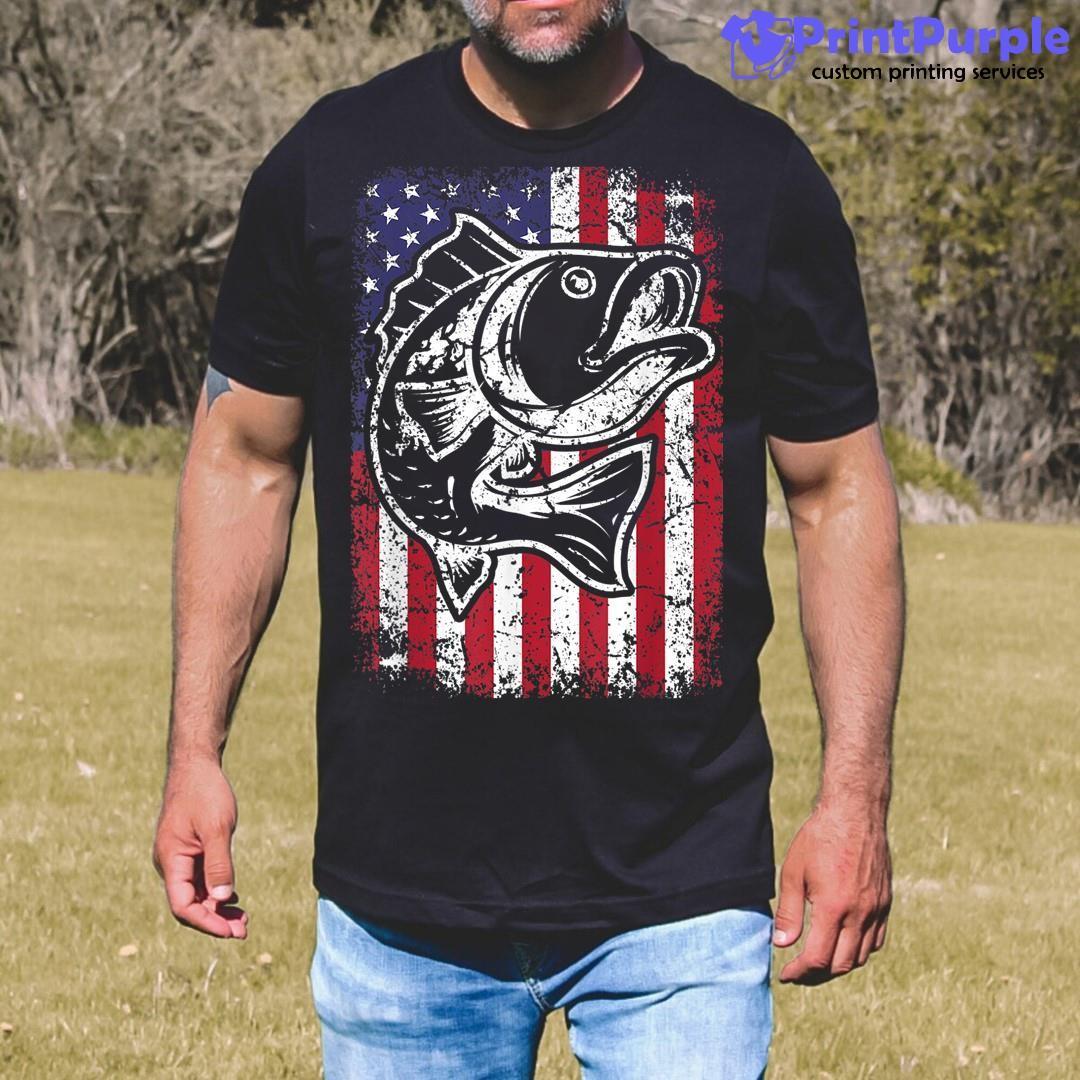 American Flag Fishing For Dad Bass Fisherman Gift Shirt - Designed And Sold By 7Printpurple