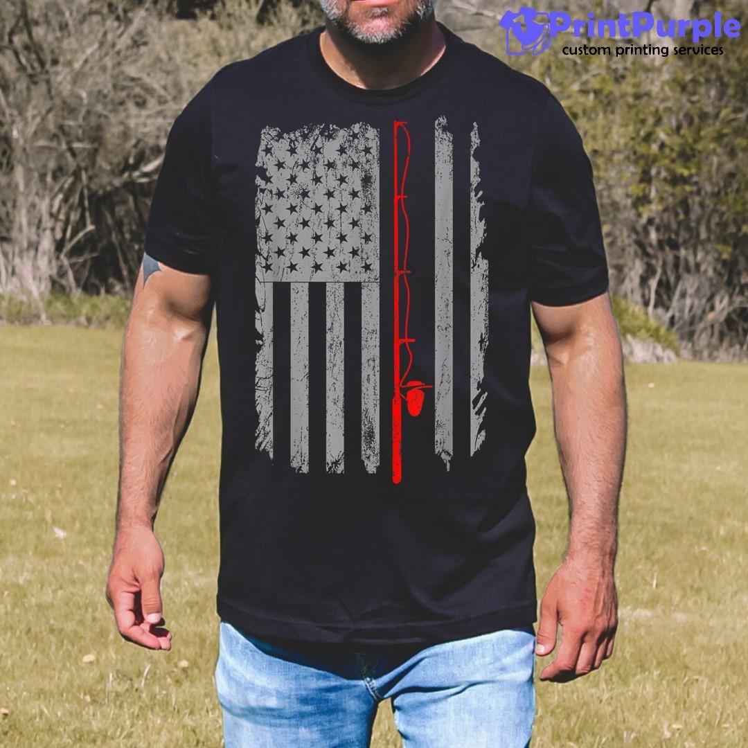 American Us Flag Fishing Rod Fishing Angler Fishing Dad Unisex Shirt - Designed And Sold By 7Printpurple