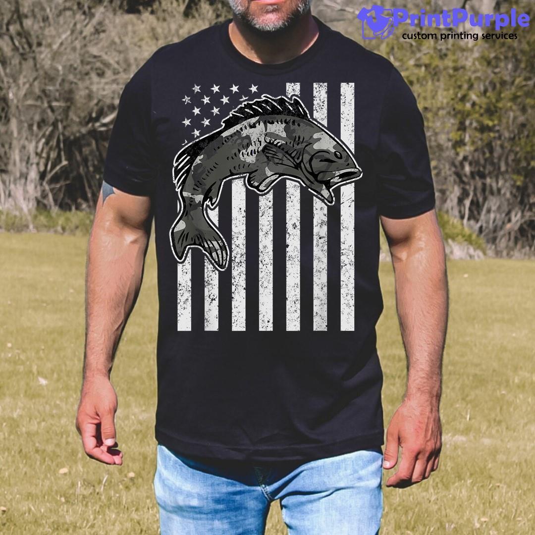 Bass Fishing American Flag Mens Camouflage Bass Fishing Shirt - Designed And Sold By 7Printpurple