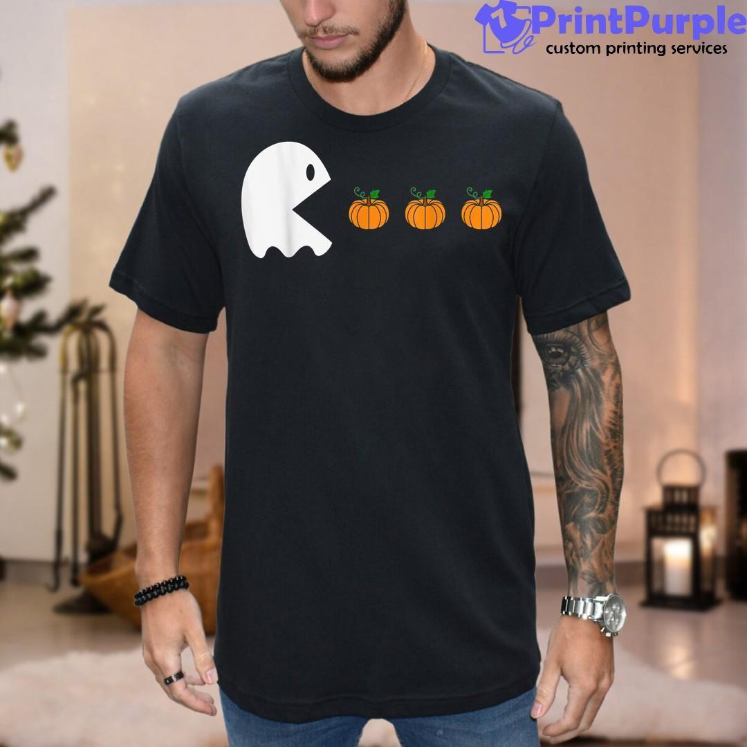 Funny Halloween Pumpkin Eating Ghost, Gamer Men Women Kids T-Shirt